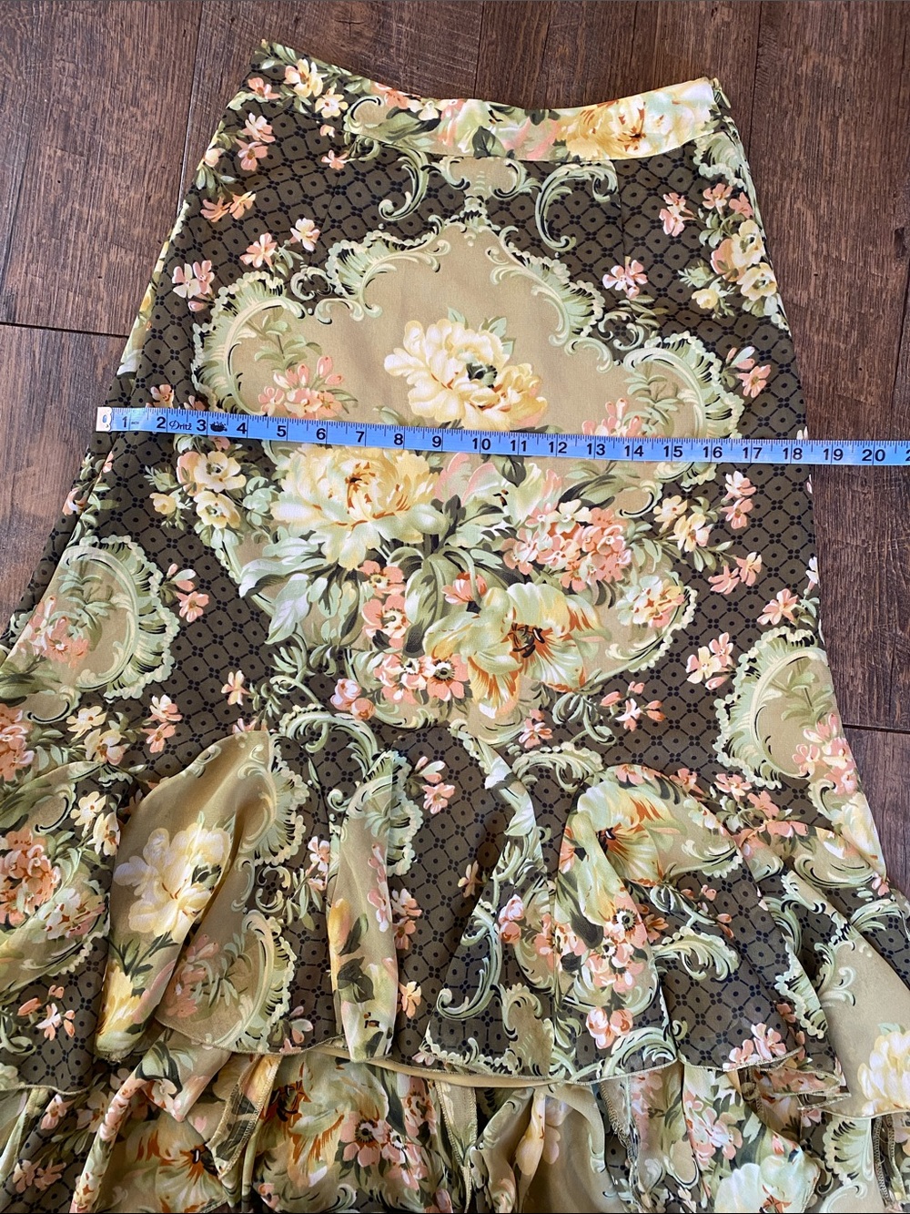 Floral Green Tiered Midi Skirt - Green - Picture 7 of 8